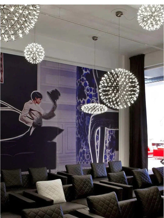 Modern Brief Loft Spark Ball Led Pendant Light Fixture Firework Stainless Steel Lamps Home Deco
