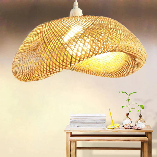 Handmade Bamboo Lamp Wicker Rattan Wave Shade Pendant Light Vintage Japanese Suspension Home Indoor