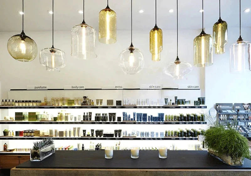 Nordic Modern Colorful Glass Bowl Pendant Lights E27 Loft Hanging Lamps For Kitchen Living Room