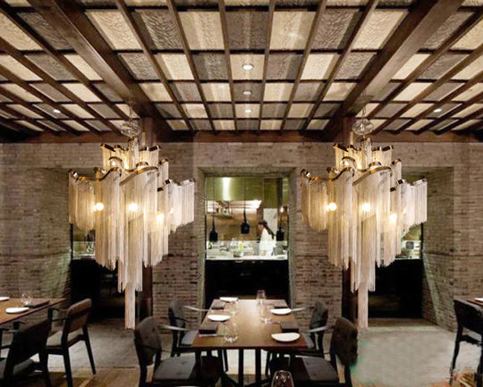 Modern Luxury Silver Gold Aluminium Chain Fringed Pendant Lamp Stair Hanging Light For Home Hotel