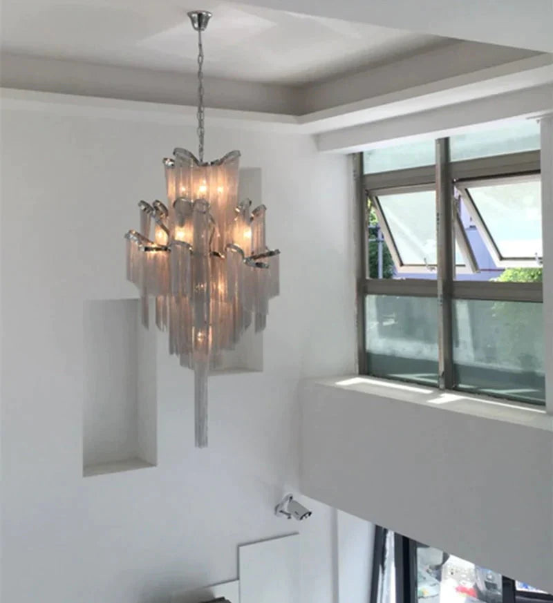 Modern Luxury Silver Gold Aluminium Chain Fringed Pendant Lamp Stair Hanging Light For Home Hotel