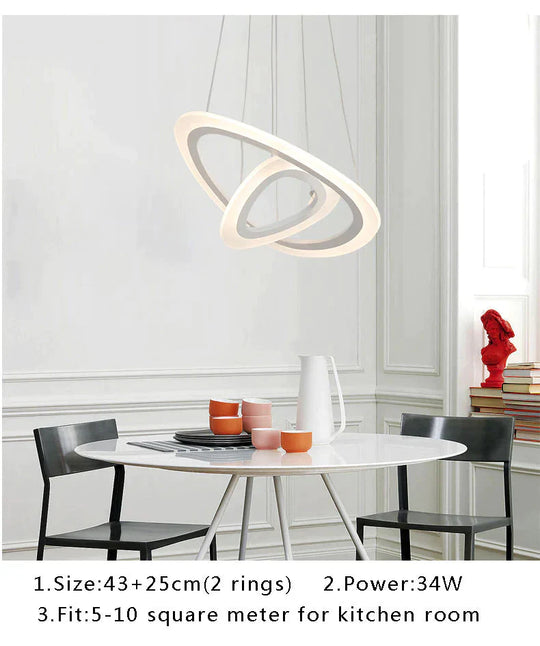 Black&White Modern Led Pendant Light For Living Room Bedroom Dining Lustre Acrylic Cricles Led