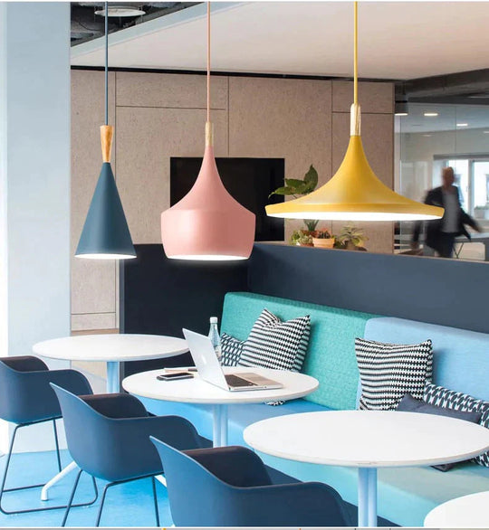 Slope Indoor Lighting Slope Pendant Lights Wood And Aluminum Lamp Restaurant Bar Coffee Dining Room