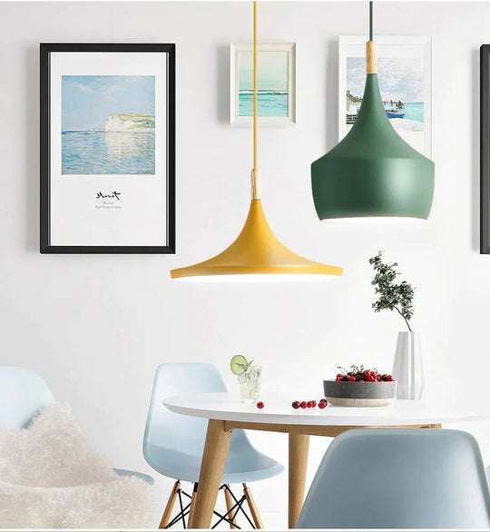 Slope Indoor Lighting Slope Pendant Lights Wood And Aluminum Lamp Restaurant Bar Coffee Dining Room