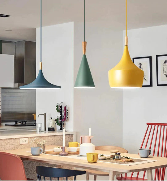 Slope Indoor Lighting Slope Pendant Lights Wood And Aluminum Lamp Restaurant Bar Coffee Dining Room