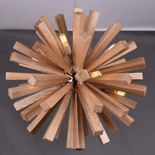 Dandelion Wooden Pendant Lights Hanging Solid Wood Lamps Dinning Room Restaurant Fixtures Indoor