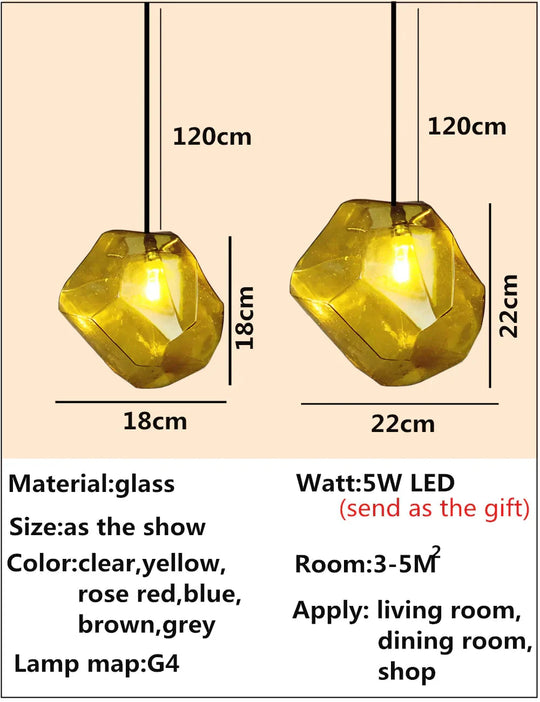 Simple Stone Glass Pendant Light Colorful Indoor G4 Led Lamp The Restaurant Dining Room Bar Cafe