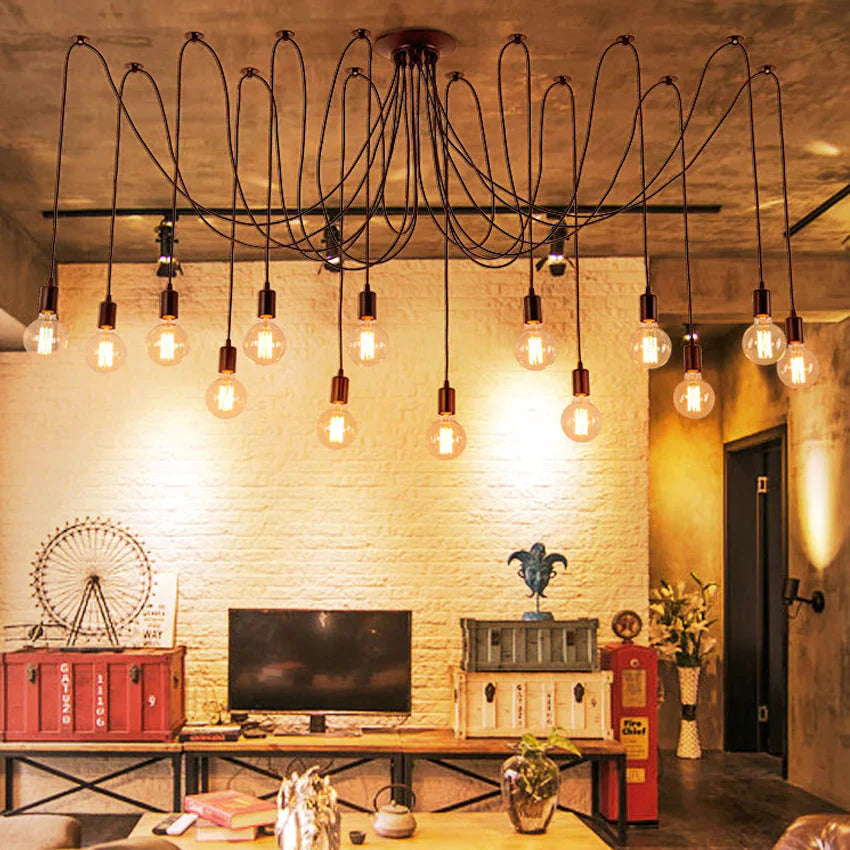 Mordern Nordic Retro Edison Bulb Light Chandelier Vintage Loft Antique Adjustable Diy Art Spider