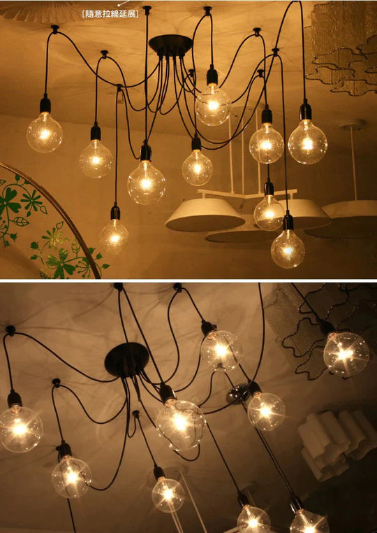 Mordern Nordic Retro Edison Bulb Light Chandelier Vintage Loft Antique Adjustable Diy Art Spider