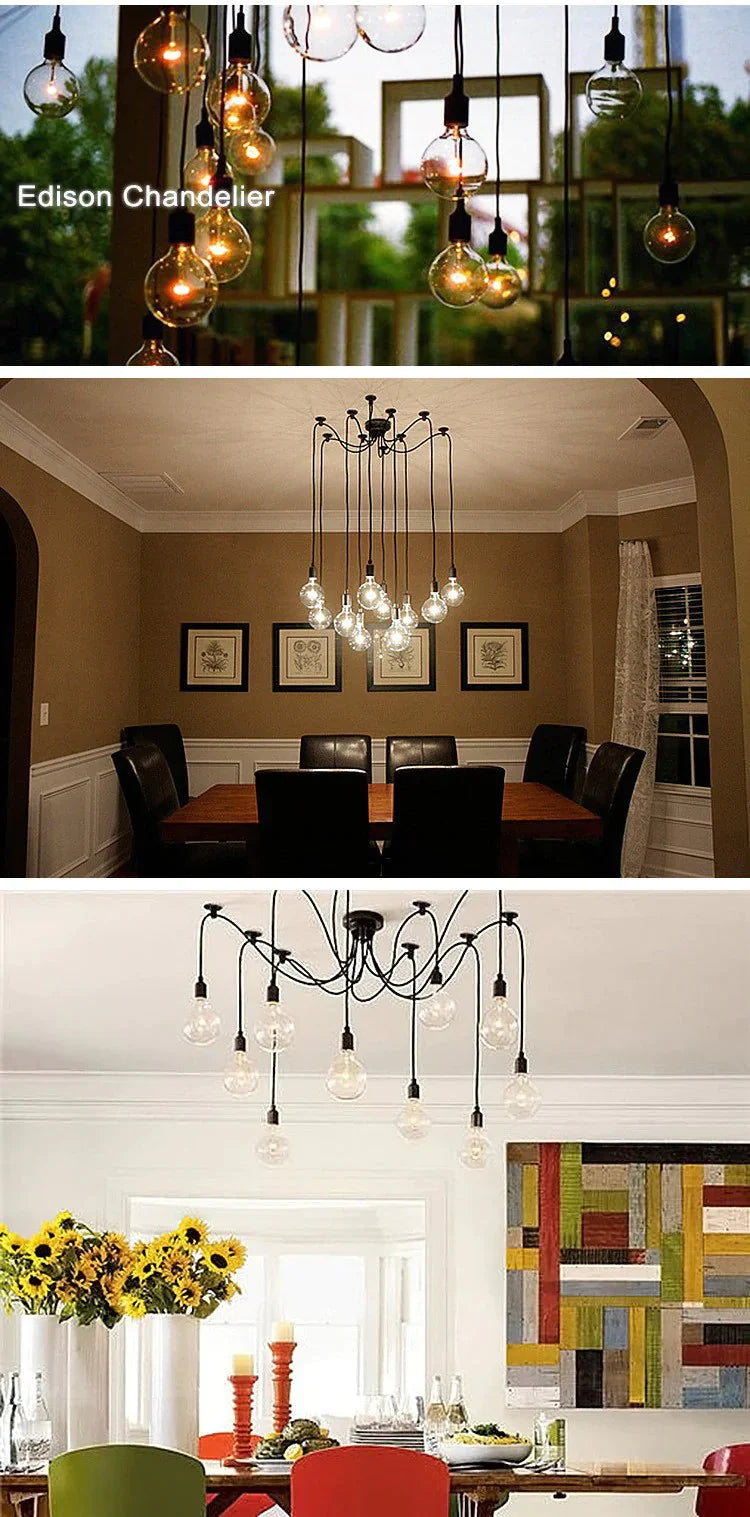 Mordern Nordic Retro Edison Bulb Light Chandelier Vintage Loft Antique Adjustable Diy Art Spider