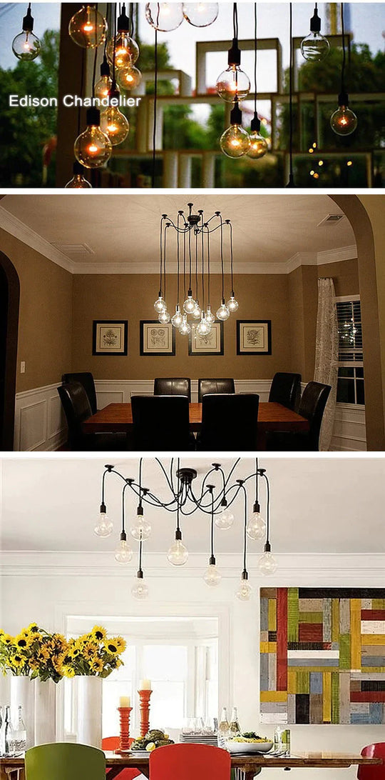 Mordern Nordic Retro Edison Bulb Light Chandelier Vintage Loft Antique Adjustable Diy Art Spider