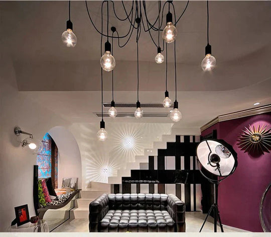 Mordern Nordic Retro Edison Bulb Light Chandelier Vintage Loft Antique Adjustable Diy Art Spider