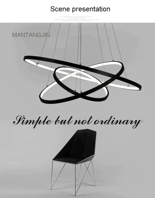 Black/White/Golden Modern Pendant Lights For Living Room Dining 4/3/2/1 Circle Rings Acrylic