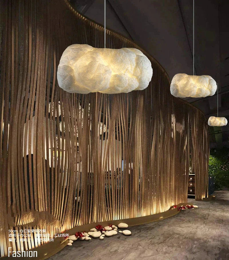 Creative White Cloud Pendant Lamp Silk Cotton E27 Led Stairwell Lights For Coffee Shop Children Kids