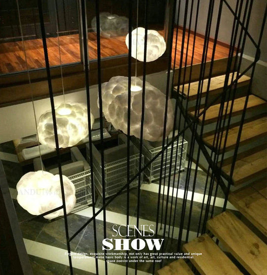 Creative White Cloud Pendant Lamp Silk Cotton E27 Led Stairwell Lights For Coffee Shop Children Kids
