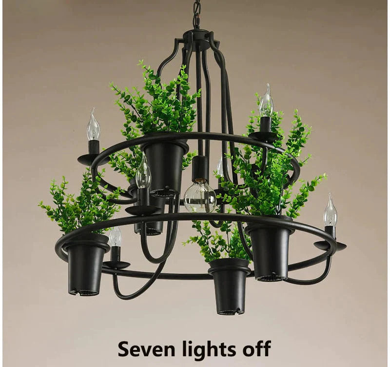 Vintage Lamp Plant Flowerpot 4/7 Head Iron Pendant Lamp Art E14 Light Creative Restaurant Cafe Bar