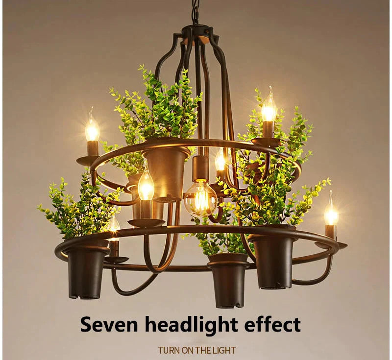 Vintage Lamp Plant Flowerpot 4/7 Head Iron Pendant Lamp Art E14 Light Creative Restaurant Cafe Bar