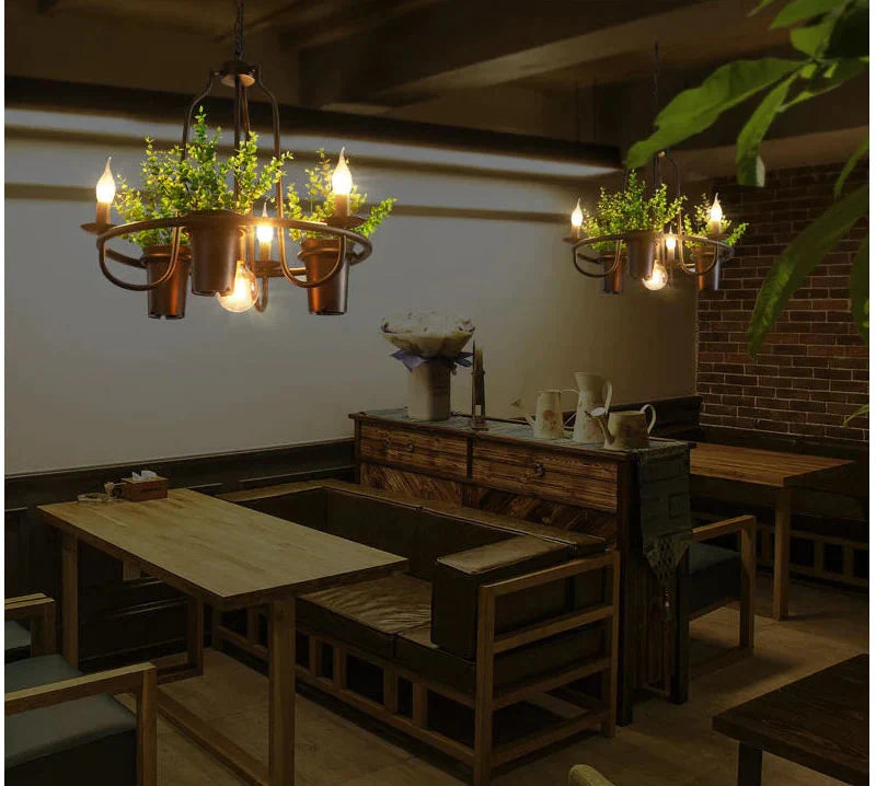 Vintage Lamp Plant Flowerpot 4/7 Head Iron Pendant Lamp Art E14 Light Creative Restaurant Cafe Bar