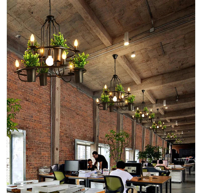 Vintage Lamp Plant Flowerpot 4/7 Head Iron Pendant Lamp Art E14 Light Creative Restaurant Cafe Bar