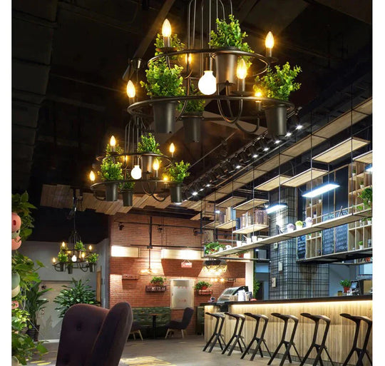 Vintage Lamp Plant Flowerpot 4/7 Head Iron Pendant Lamp Art E14 Light Creative Restaurant Cafe Bar