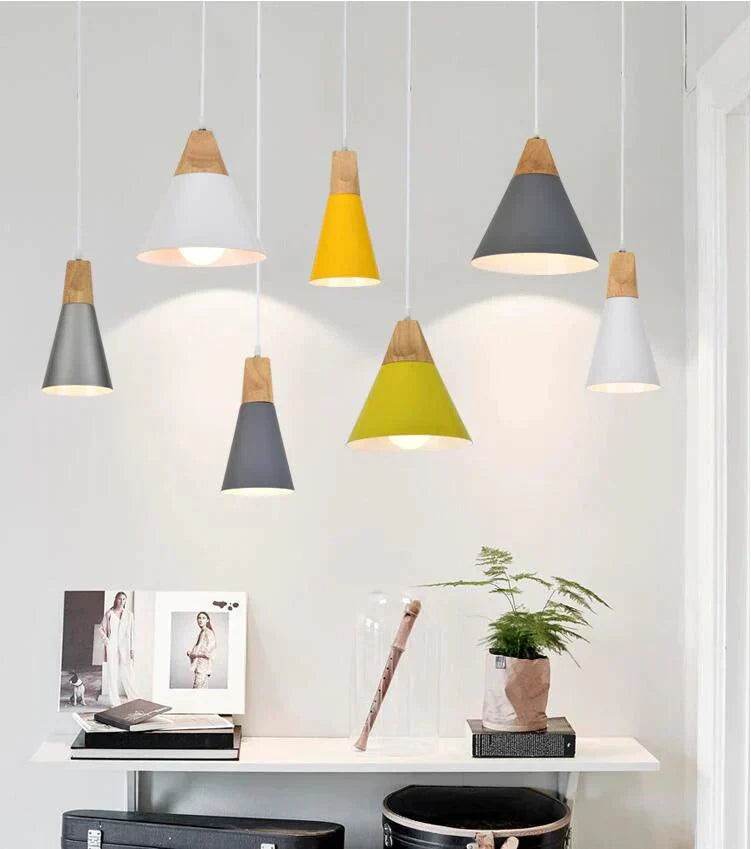 Nordic Combined Bar Real Wood Pendant Lights Multicolor Aluminum Lamp Shade Lamps For Dining Room