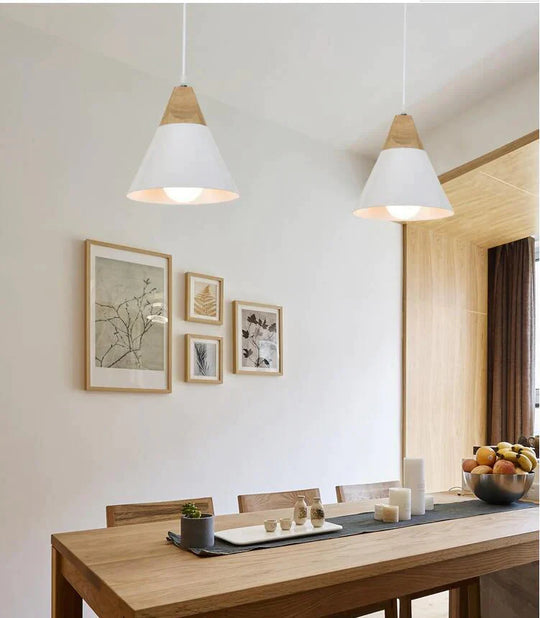 Nordic Combined Bar Real Wood Pendant Lights Multicolor Aluminum Lamp Shade Lamps For Dining Room
