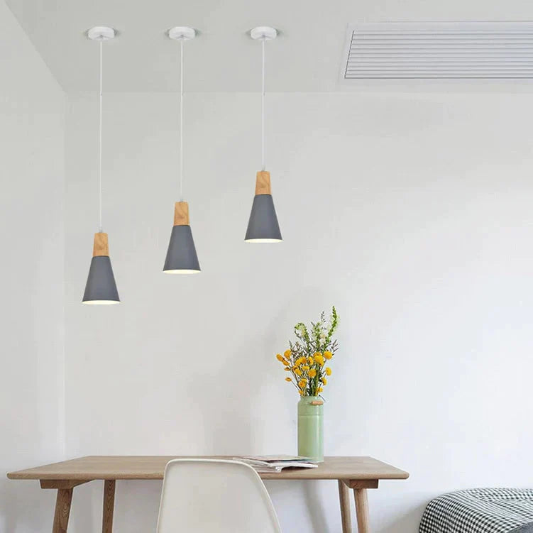 Nordic Combined Bar Real Wood Pendant Lights Multicolor Aluminum Lamp Shade Lamps For Dining Room