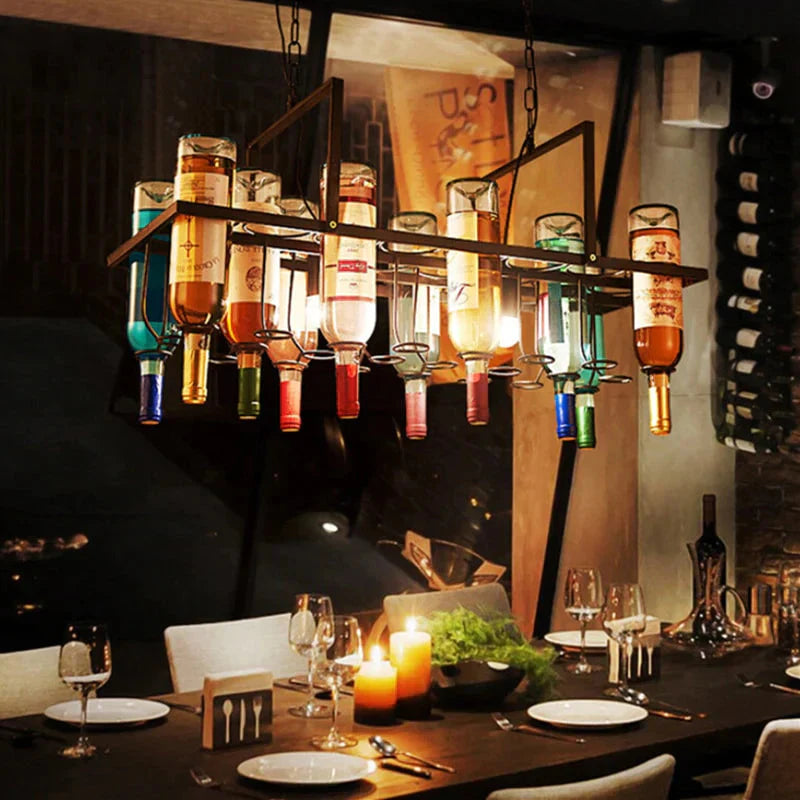 Vintage Rust Color Metal Wine Bottle Diy Chandelier E27 Led Cafe Loft Bar Iron Droplight Store
