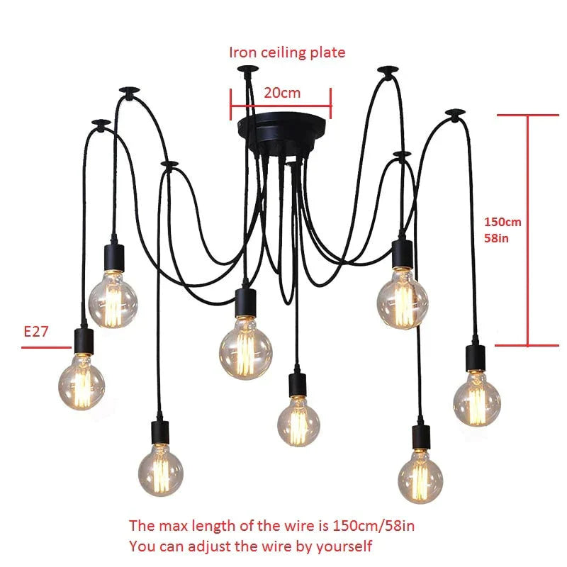 Chandelier Diy Art Spider Ceiling Lamp Fixture Light Hanging Mordern Nordic Retro Edison Bulb