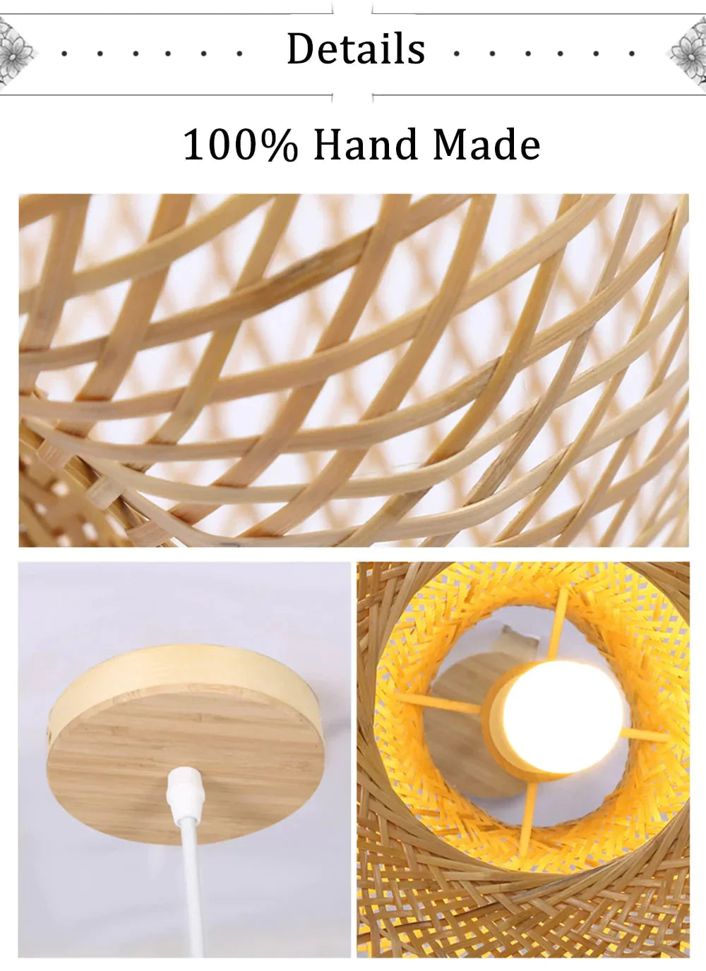 Bamboo Led E27 Wicker Rattan Wave Shade Pendant Light Vintage Japanese Lamp Suspension Home Indoor