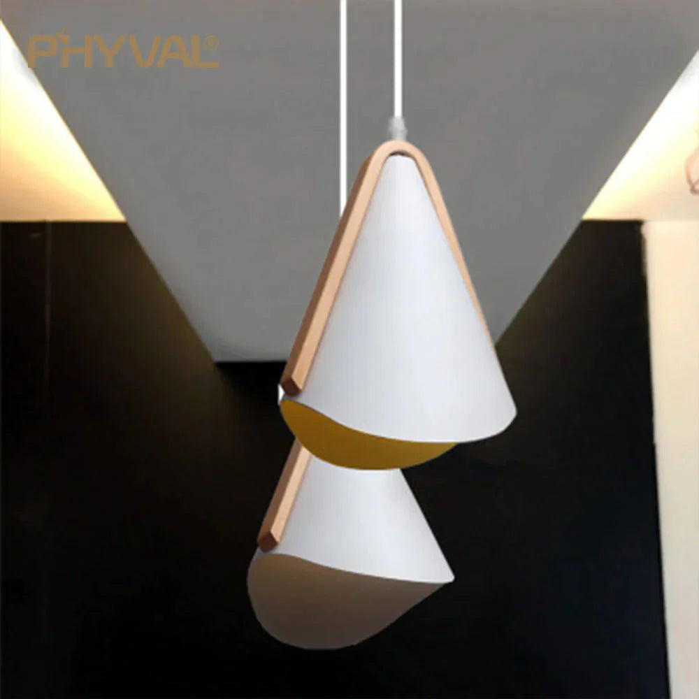 Nordic Pendant Light Wood Grain Modern Minimalist Creative Wrought White Iron Lampshade Lighting