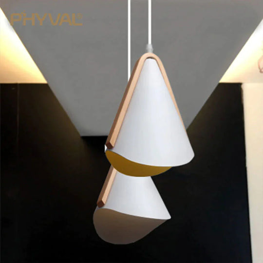 Nordic Pendant Light Wood Grain Modern Minimalist Creative Wrought White Iron Lampshade Lighting