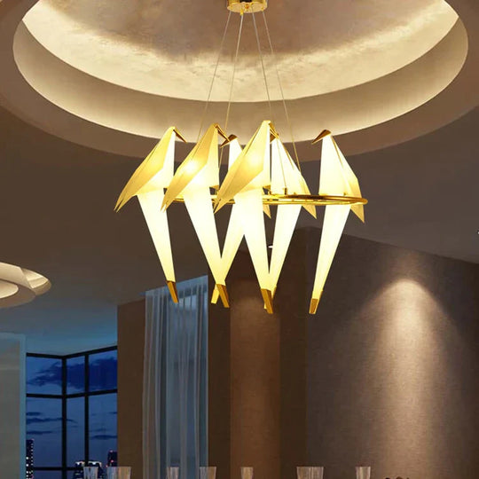 Modern Paper Crane Metal Vintage Chandelier Hanging Light Restaurant Living Dining Children’s