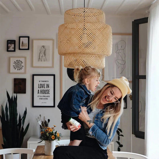 Chinese Rural Style Handmade Rattan Weaving Pendant Lights For Restaurant Cafe Originality Bamboo