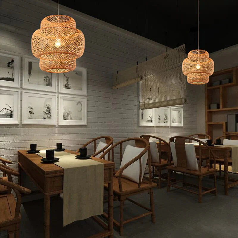 Chinese Rural Style Handmade Rattan Weaving Pendant Lights For Restaurant Cafe Originality Bamboo