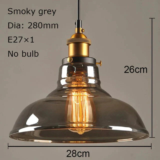 Vintage Pendant Lights Glass Lamp Loft Nordic Hang 28Cm Smoky Grey Industrial Dinning Room Bedroom