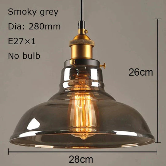 Vintage Pendant Lights Glass Lamp Loft Nordic Hang 28Cm Smoky Grey Industrial Dinning Room Bedroom