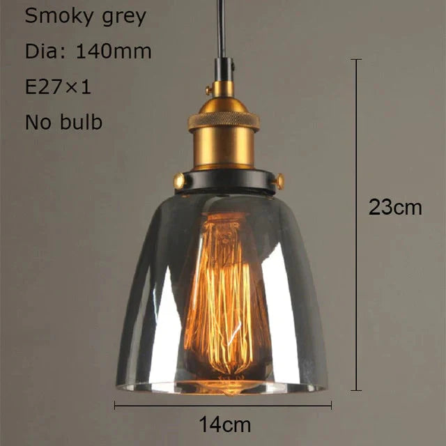 Vintage Pendant Lights Glass Lamp Loft Nordic Hang 28Cm Smoky Grey Industrial Dinning Room Bedroom