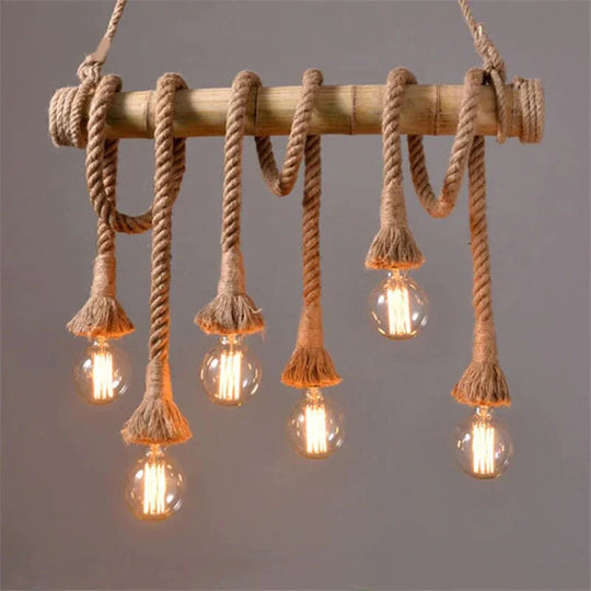 Bamboo Hemp Rope Pendant Lights Creative Restaurant Decoration Lamps Retro Bar Table Garden Hunging