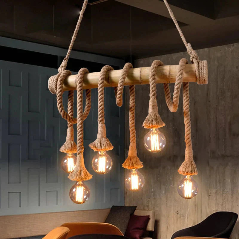 Bamboo Hemp Rope Pendant Lights Creative Restaurant Decoration Lamps Retro Bar Table Garden Hunging