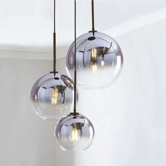 Loft Modern Pendant Light Gradient Silver Gold Glass Lamp E27 Nordic Hanging Kitchen Fixture