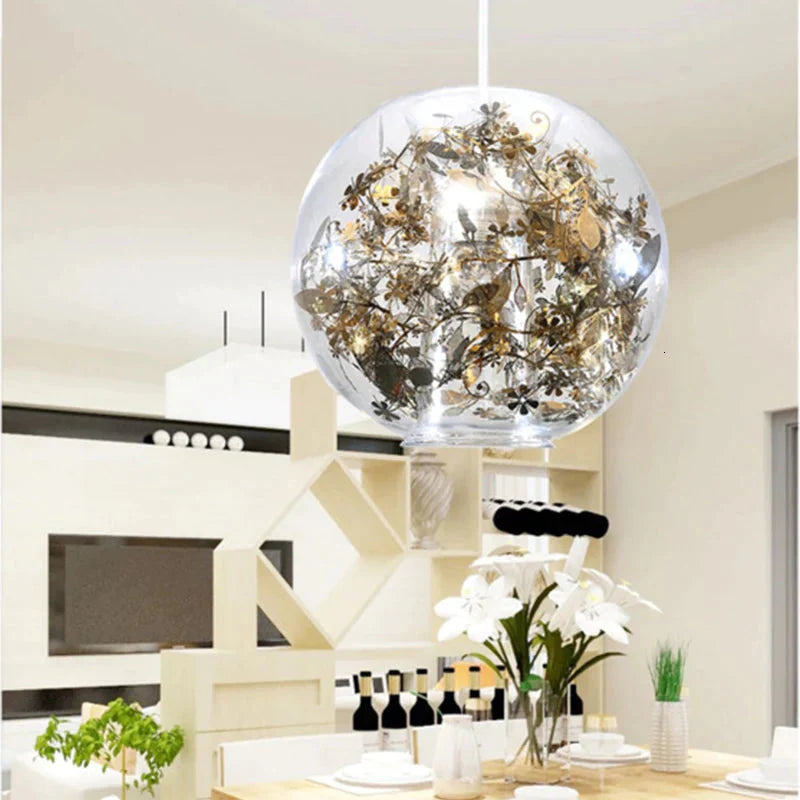 Nordic Glass Ball Flower Pendant Light Led E27 With 4 Colors Loft Modern Hanging Lamp For Living