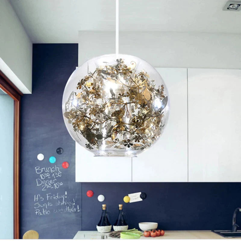 Nordic Glass Ball Flower Pendant Light Led E27 With 4 Colors Loft Modern Hanging Lamp For Living