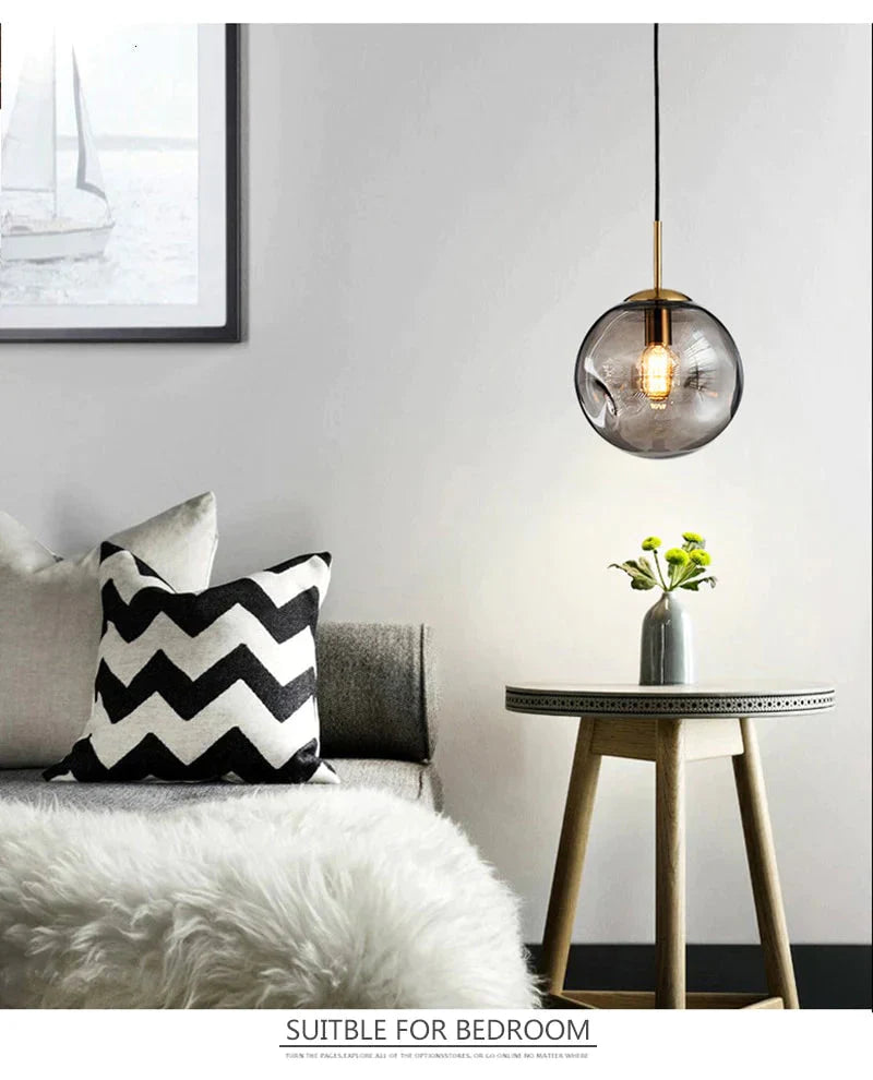 Modern Loft Glass Ball Pendant Light Led E27 Nordic Hanging Lamp With 2 Colors For Living Room