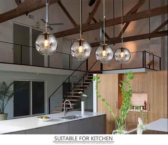 Modern Loft Glass Ball Pendant Light Led E27 Nordic Hanging Lamp With 2 Colors For Living Room