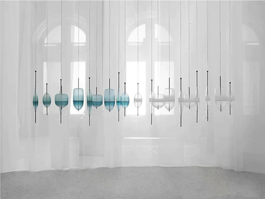 Nordic Modern Teardrop - Shaped Blue Glass Pendant Light Led Art Deco Simple White Hanging Lamp For