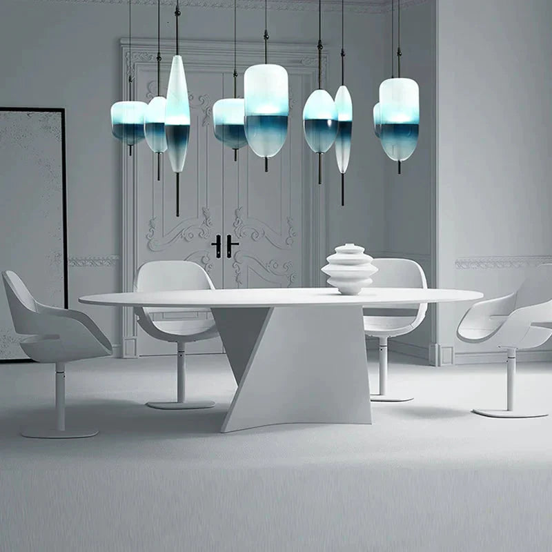 Nordic Modern Teardrop - Shaped Blue Glass Pendant Light Led Art Deco Simple White Hanging Lamp For