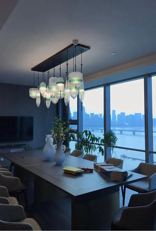 Nordic Modern Teardrop - Shaped Blue Glass Pendant Light Led Art Deco Simple White Hanging Lamp For