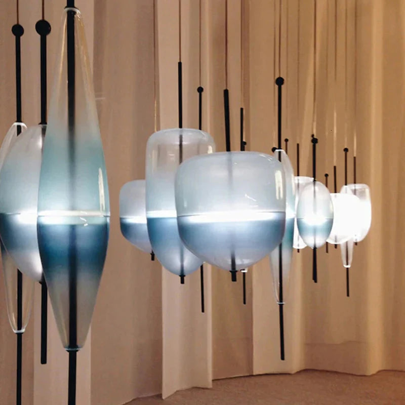 Nordic Modern Teardrop - Shaped Blue Glass Pendant Light Led Art Deco Simple White Hanging Lamp For