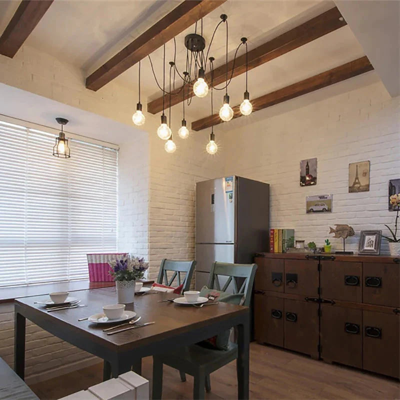 Modern Big Spider Industrial Black Vintage Pendant Lamp Loft Led 14 Heads E27 Hanging Lights For